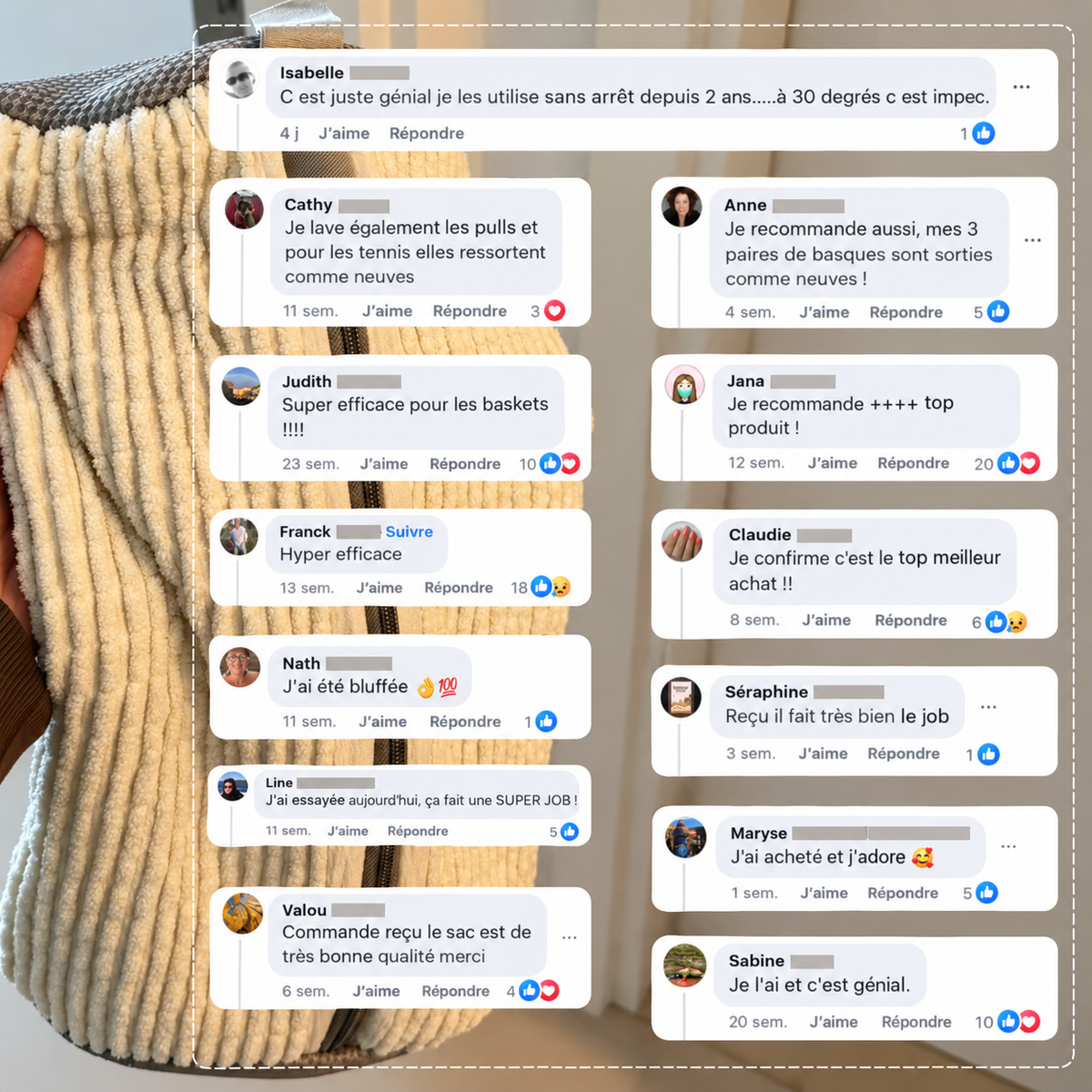 Témoignages de clients ayant lavé leurs baskets en machine avec le sac FreshIt